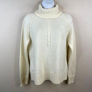 Vintage Womens Cable Knit Cottagecore Turtleneck Sweater Size M Ivory Glittery